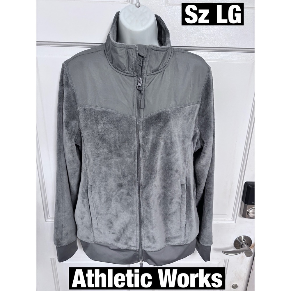 Athletic Works Gray Women's Zip Up Turtle Neck Furry Jacket Sz Lg